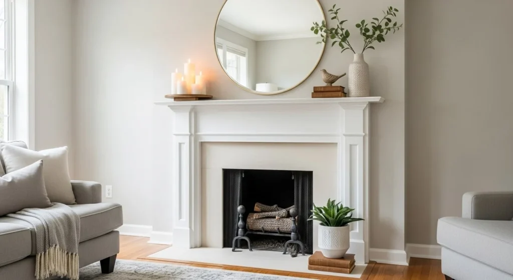 8 Mirror Decor Ideas to Brighten and Enlarge Your Living Room 5 Above-the-Fireplace Mirror-min