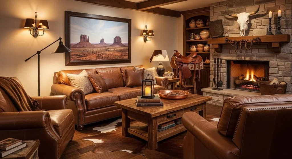 5 Western Living Room Ranch Style Ideas 5 Add Leather and Cowhide Accents