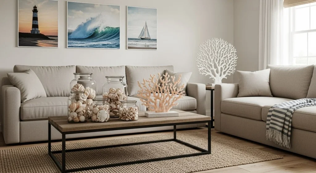 7 Coastal Living Room Ideas for a Breezy, Beach-Inspired Home 6 Add Ocean-Inspired Décor and Accents-min