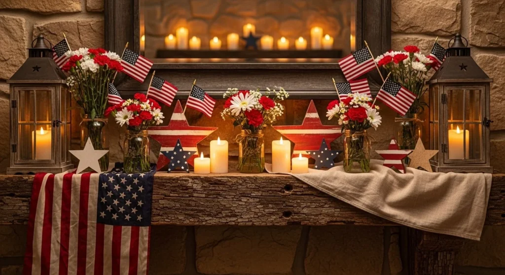 10 Fourth of July Living Room Decor Ideas for a Patriotic Touch 4 Add an Americana-Inspired Mantel Display-min
