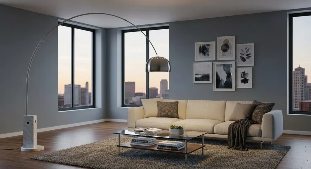 9 Floor Lamp Ideas to Elevate Your Living Room Lighting 3 Arc Floor Lamps for a Modern Statement-min