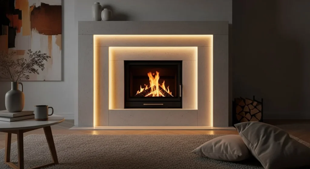 8 Ways to Use LED Strips for a Modern Living Room Glow 7 Around the Fireplace for a Cozy Glow-min