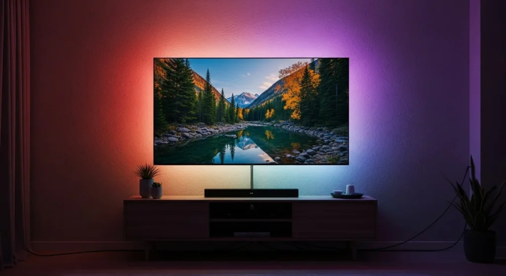 8 Ways to Use LED Strips for a Modern Living Room Glow 4 Behind the TV for a Cinematic Experience-min
