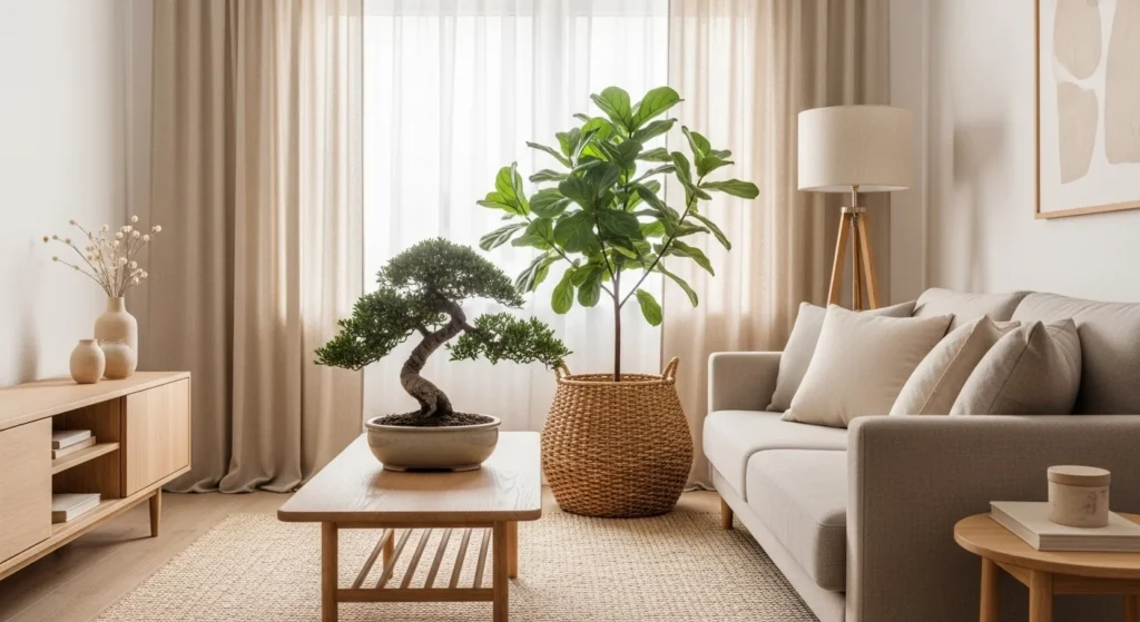10 Japandi Living Room Ideas to Elevate Your Space with Minimalist Elegance 6 Nature with Plants