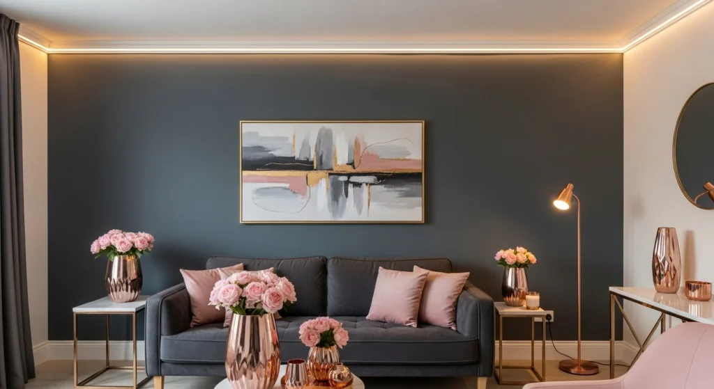 9 Living Room Color Combination Ideas to Elevate Your Space 6 Charcoal Gray and Blush Pink