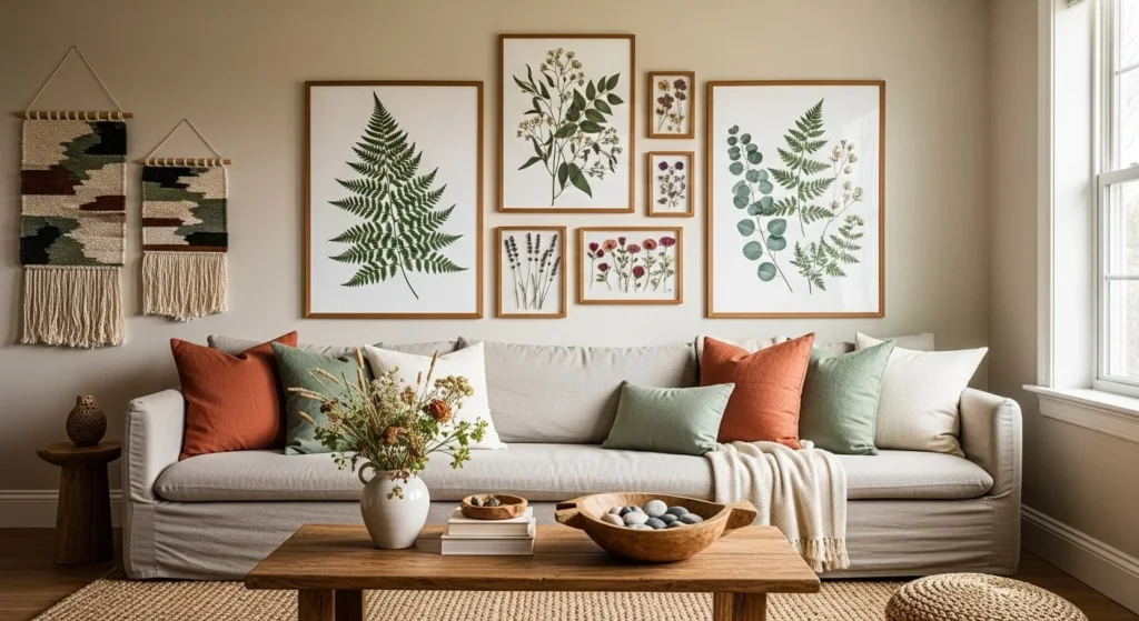 11 Earthy Living Room Ideas to Bring Nature Indoors 9 Choose Earthy Artwork and Wall Decor