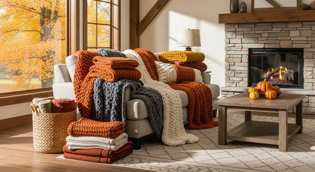 10 Fall-Inspired Living Room Ideas to Transform Your Space This Season 2 Cozy Throw Blankets and Layered Textiles