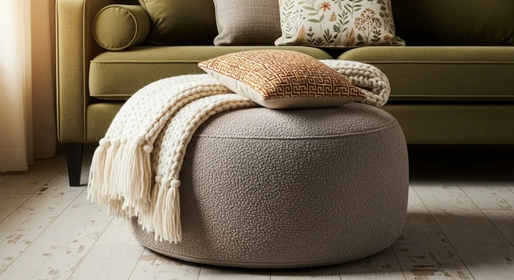 8 Ottoman Styling Ideas to Add Comfort and Function 9 Create Layers with Throws and Pillows-min