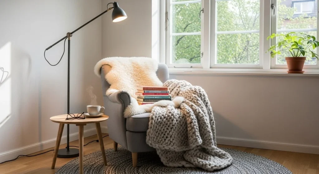 10 Scandinavian Living Room Ideas for a Minimal Yet Cozy Look 9 Create a Hygge Reading Nook