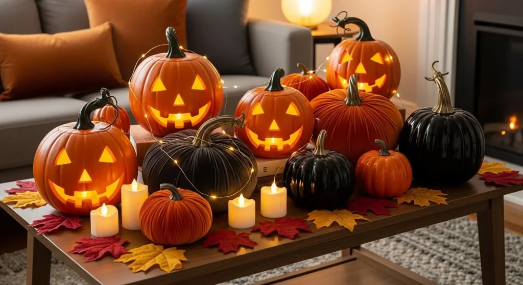 8 Halloween Living Room Decorating Ideas for a Fun and Spooky Atmosphere 3 Create a Pumpkin-Themed Focal Point