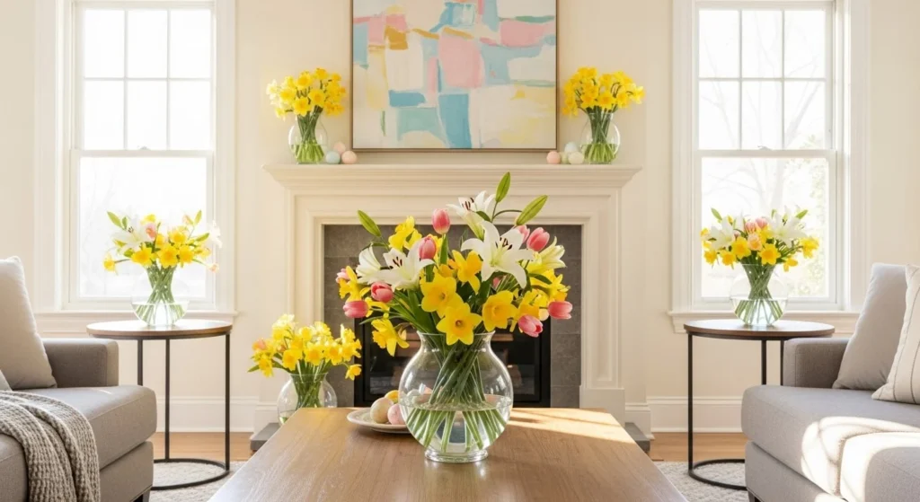 10 Easter Living Room Decor Ideas for a Cheerful Home 6 Display Fresh Spring Flowers