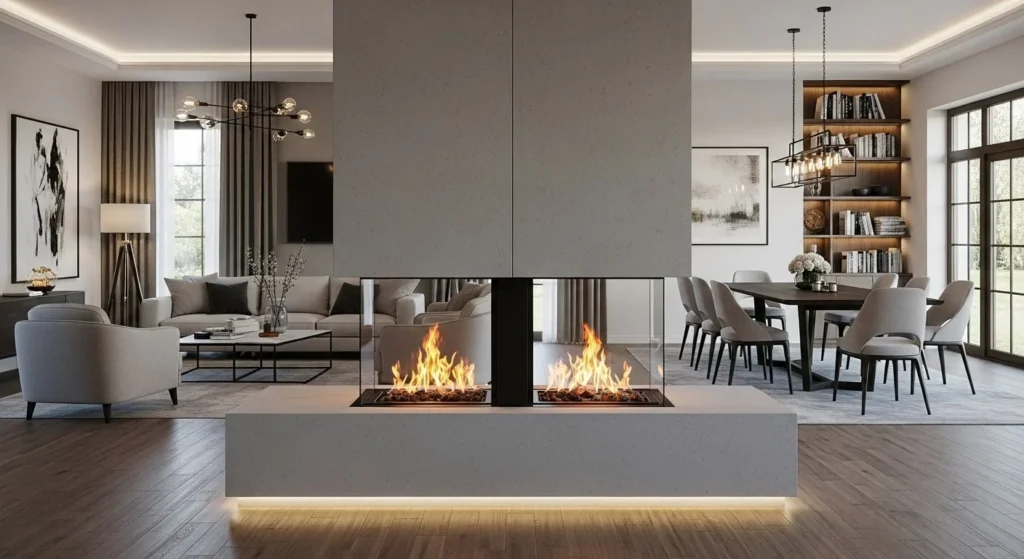 5 Modern Fireplace Ideas for the Living Room 4 Double-Sided See-Through Fireplace