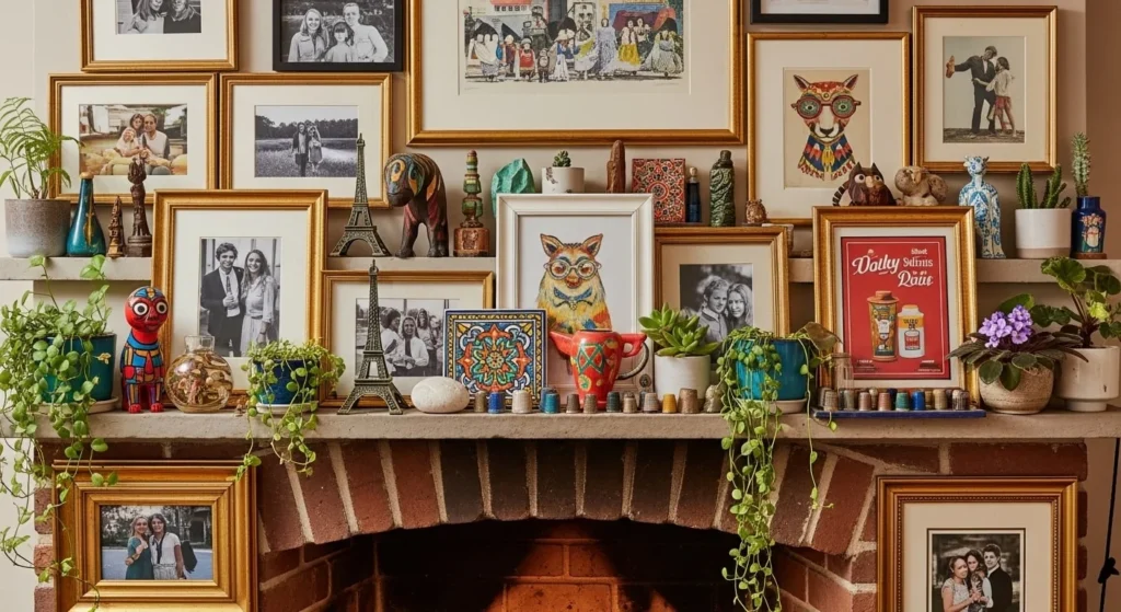 9 Fireplace Mantel Styling Ideas for Every Season 10 Eclectic Mantel with Personal Touches-min