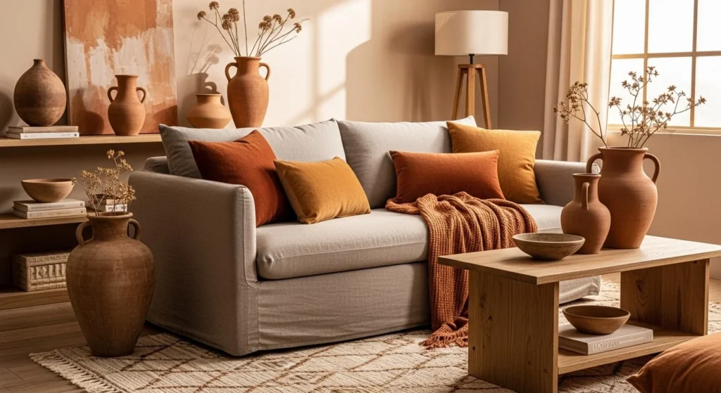 8 Desert-Inspired Living Room Ideas with Warm Tones & Minimal Decor 3 Embrace a Warm Earthy Color Palette-min