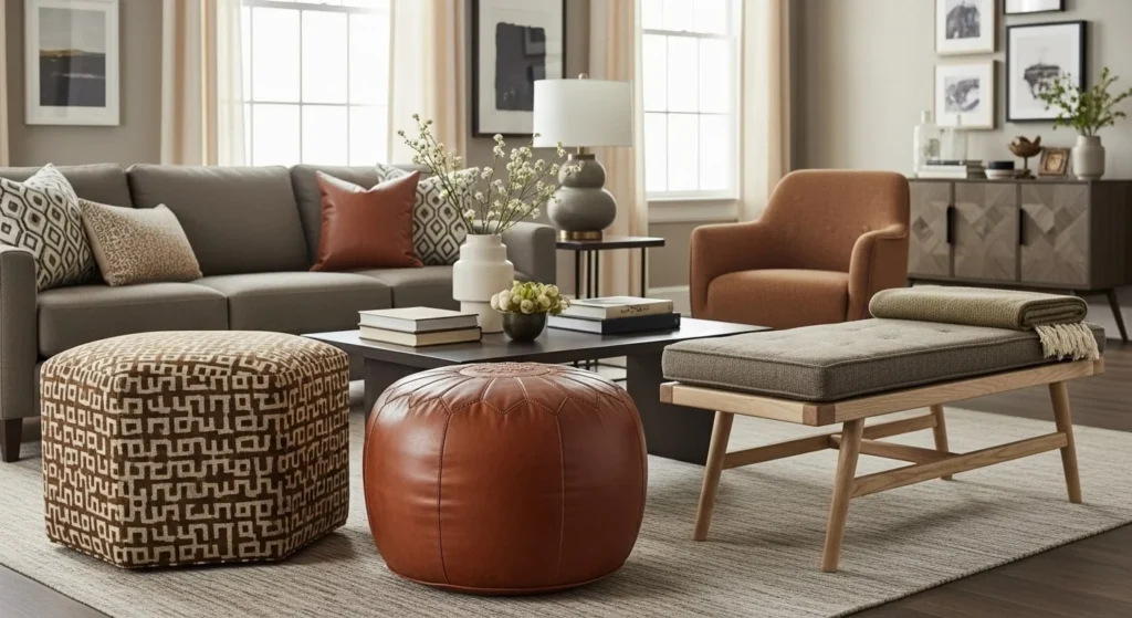 8 Ottoman Styling Ideas to Add Comfort and Function 10 Experiment with Unique Shapes and Styles-min