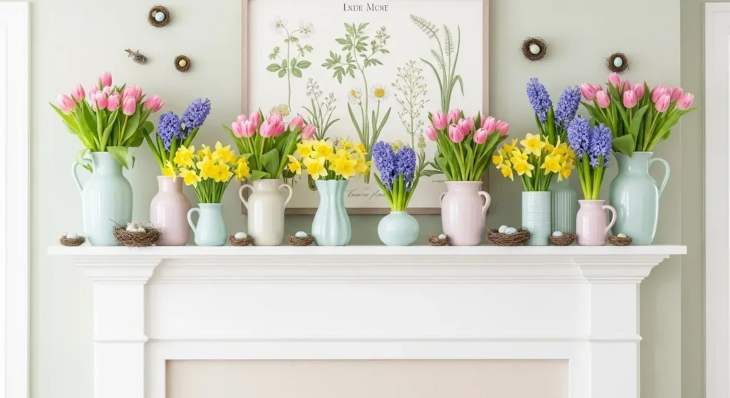 9 Fireplace Mantel Styling Ideas for Every Season 3 Fresh Spring Mantel with Florals-min