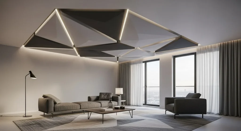 10 Ceiling Design Ideas to Transform Your Living Room from Above 11 Geometric Ceiling Patterns-min