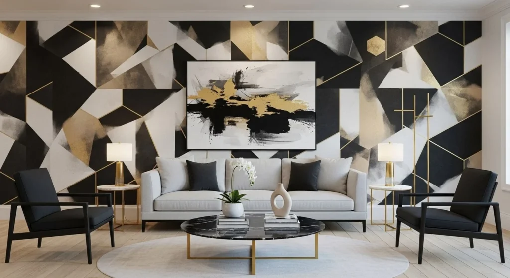 10 Accent Wall Ideas to Make Your Living Room Stand Out 5 Geometric Wallpaper-min