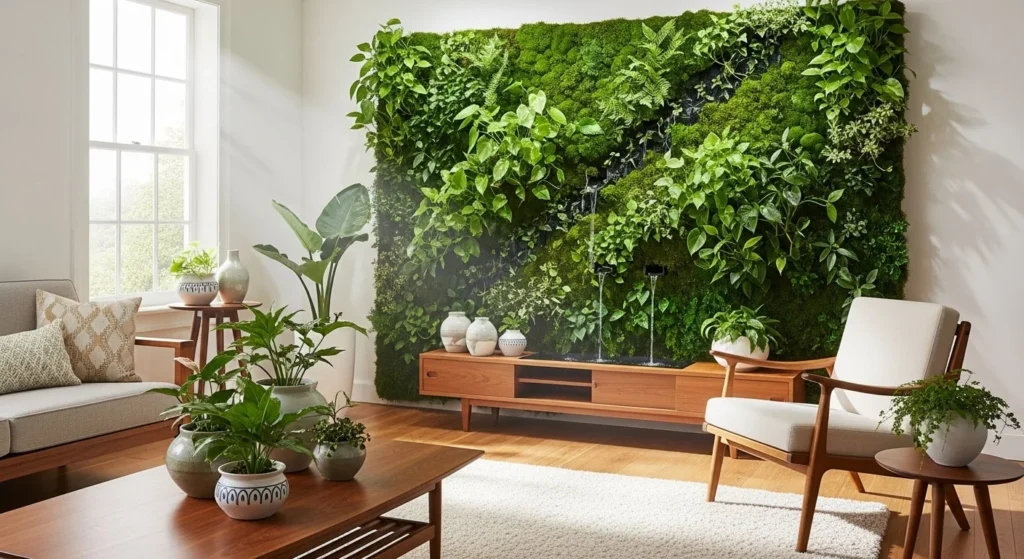 10 Accent Wall Ideas to Make Your Living Room Stand Out 12 Greenery Wall (Living or Faux Plants)-min