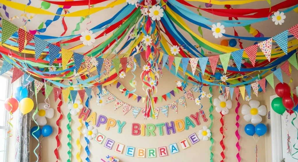 9 Birthday Party Living Room Decor Ideas for an At-Home Celebration 7 Hanging Streamers & Banners-min