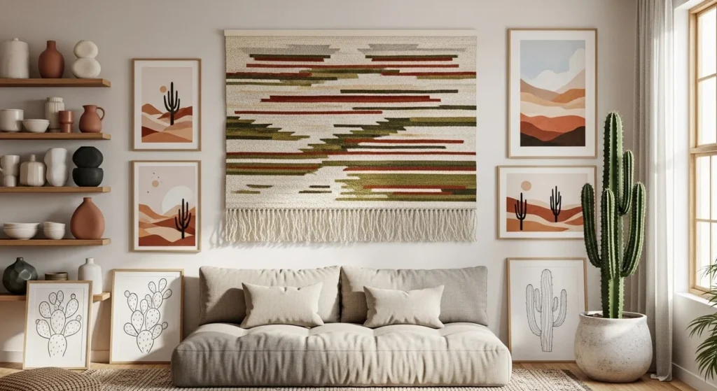 8 Desert-Inspired Living Room Ideas with Warm Tones & Minimal Decor 6 Incorporate Desert-Inspired Art and Decor-min