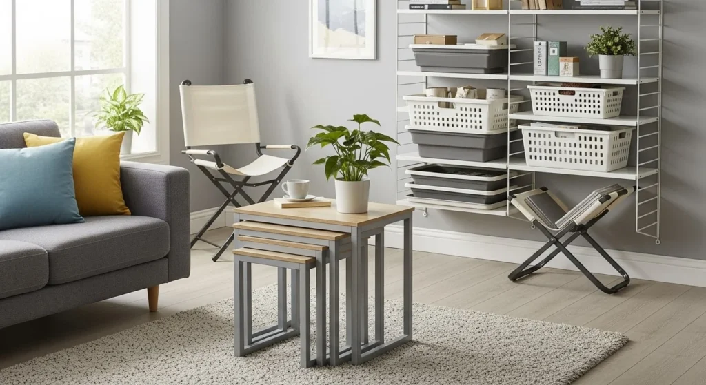 10 Small Living Room Ideas to Maximize Space and Style Efficiently 10 Incorporate Foldable or Nesting Pieces