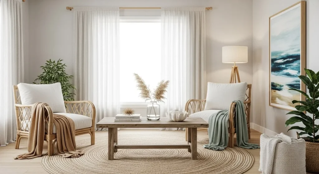 7 Coastal Living Room Ideas for a Breezy, Beach-Inspired Home 4 Incorporate Natural Textures and Materials-min