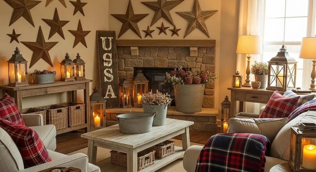 10 Fourth of July Living Room Decor Ideas for a Patriotic Touch 11 Incorporate Rustic Americana Décor-min