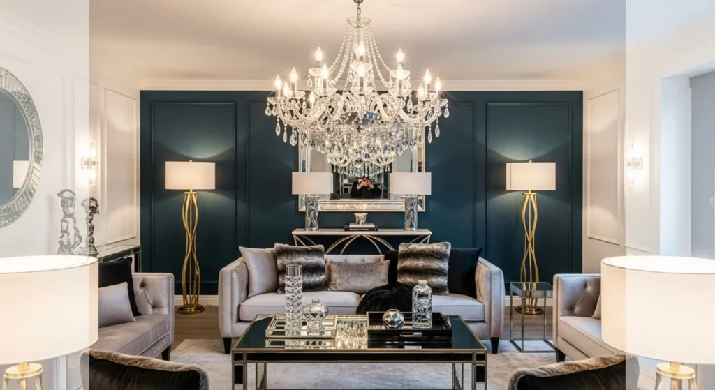 9 Glam Living Room Ideas for a Touch of Luxury 5 Invest in Statement Lighting-min