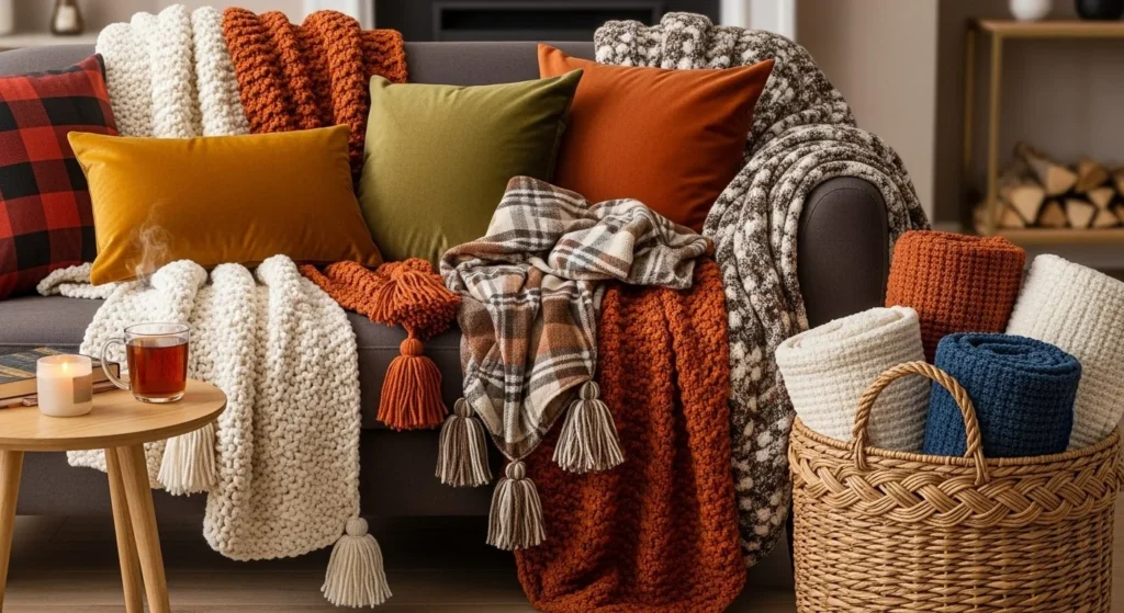 10 Thanksgiving Living Room Styling Ideas for Cozy Gatherings 4 Layer Cozy Textiles-min