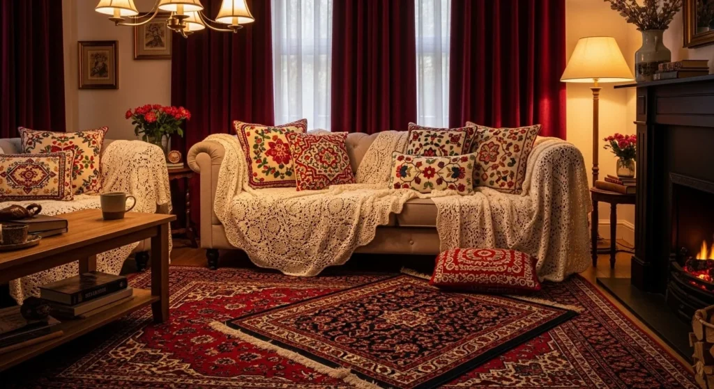 10 Vintage-Inspired Living Room Ideas for a Touch of Nostalgia 4 Layer Ornate Rugs and Textiles