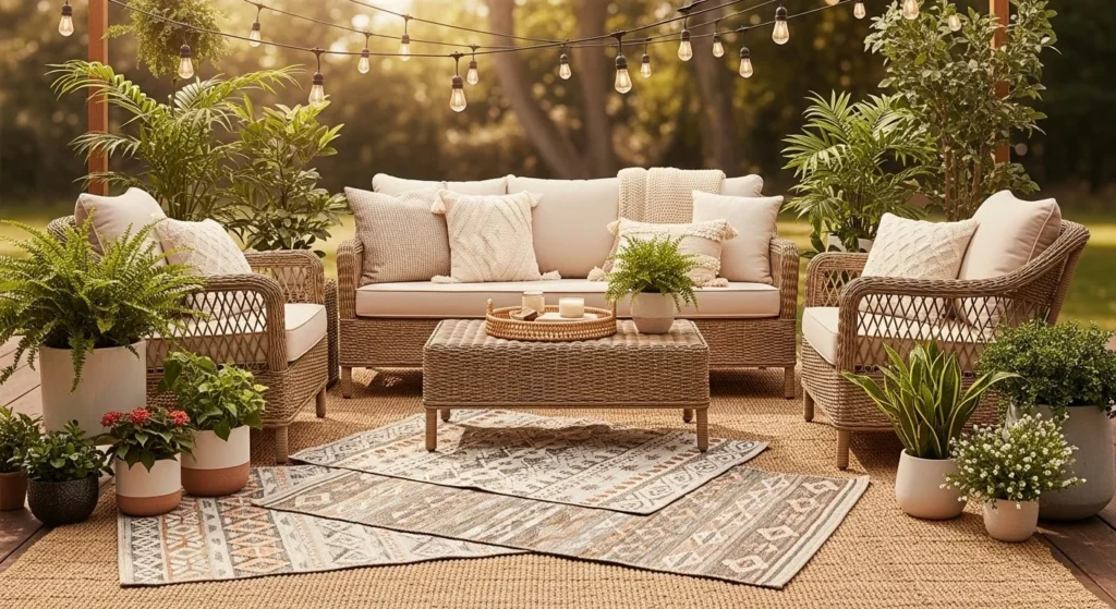 7 Cozy Outdoor Living Room Ideas to Create Your Perfect Relaxing Space 4 Layer Soft Outdoor Rugs for Warmth and Style-min