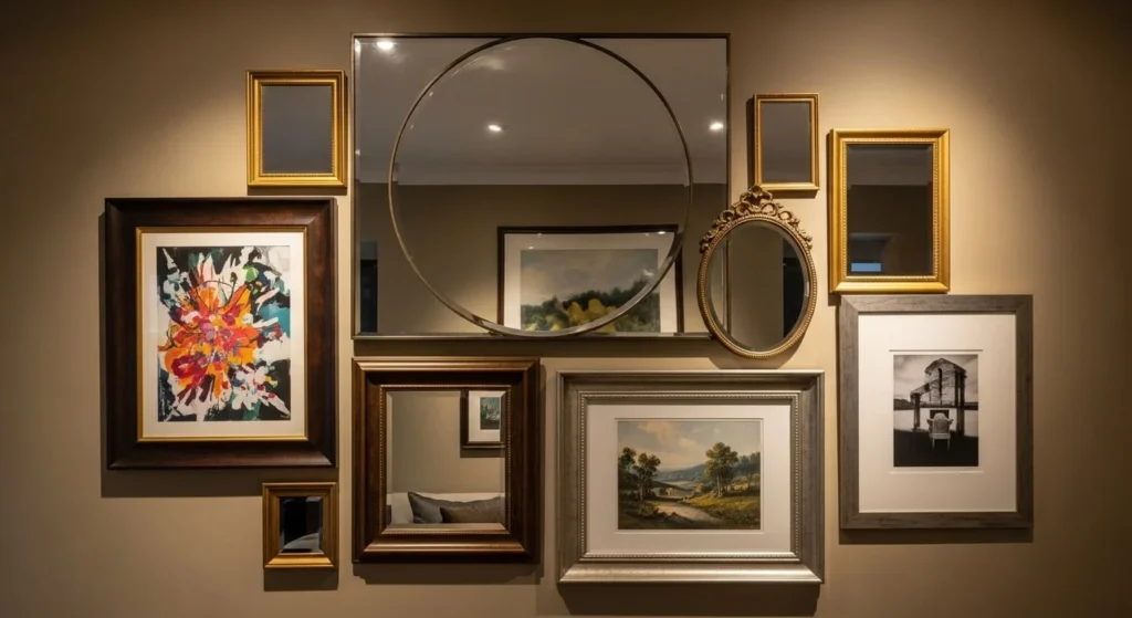 8 Mirror Decor Ideas to Brighten and Enlarge Your Living Room 9 Layered Mirror Styling-min