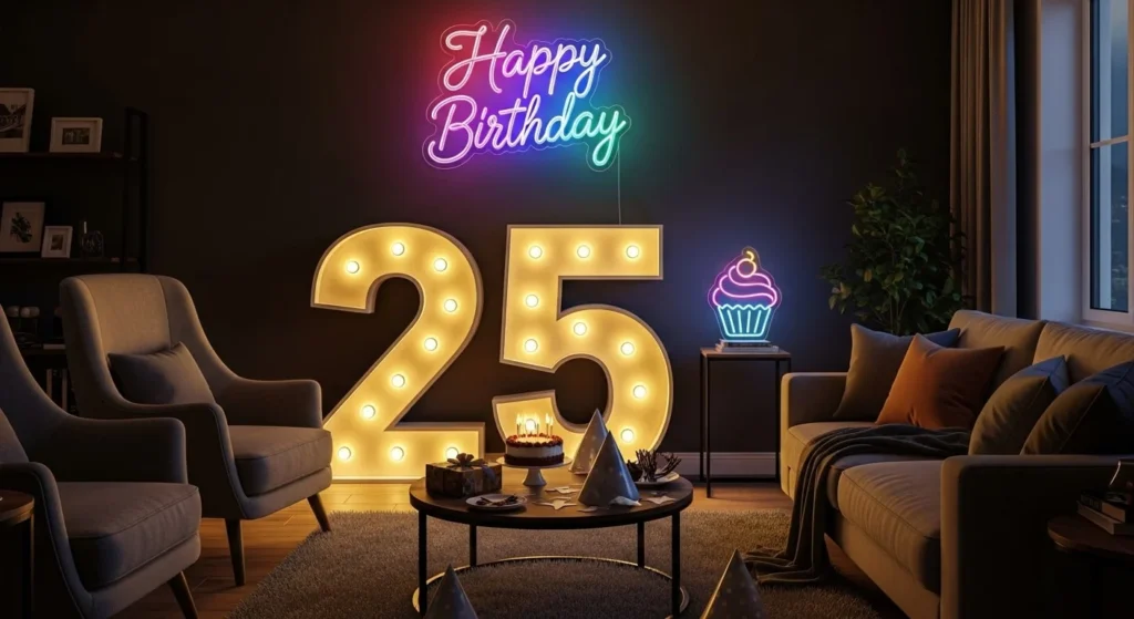 9 Birthday Party Living Room Decor Ideas for an At-Home Celebration 8 Light-Up Numbers & Signs-min