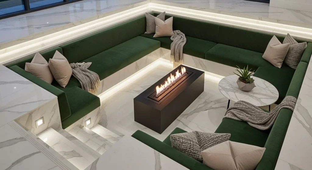 7 Conversation Pit Living Room Ideas for a Retro Comeback 6 Luxury Conversation Pit with Fireplace-min