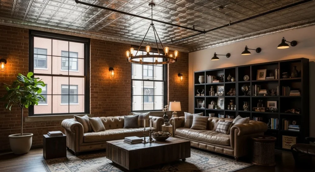 10 Ceiling Design Ideas to Transform Your Living Room from Above 12 Metal or Industrial Ceilings-min