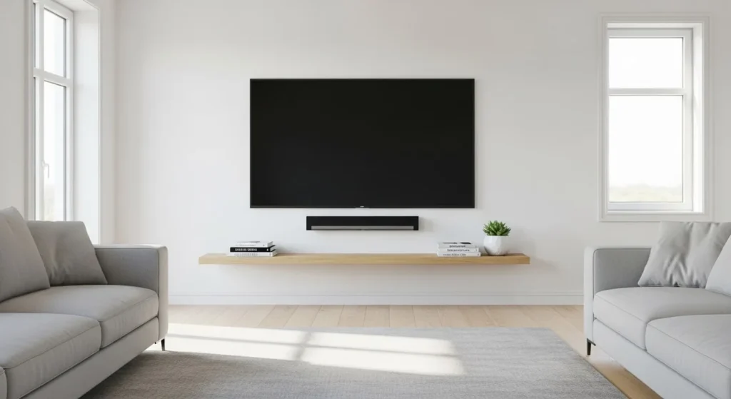10 Floating TV Unit Designs for a Sleek Living Room Look 3 Minimalist Floating Shelf (Single Slim Shelf)-min