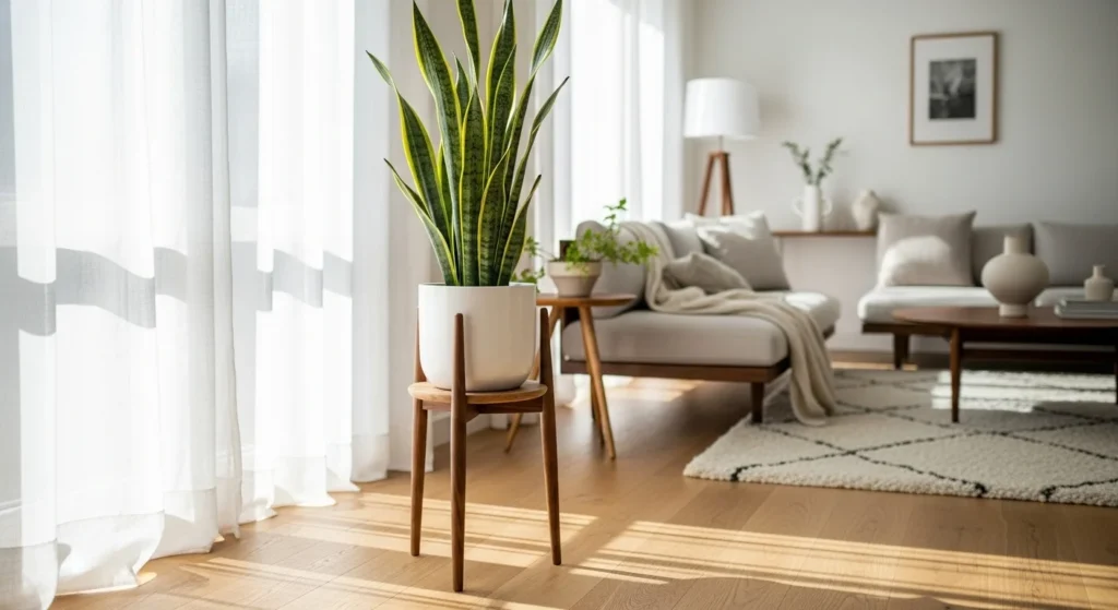 5 Wooden Plant Stand Ideas for Stylish Indoor Gardening 3 Minimalist Mid-Century Wooden Plant Stand