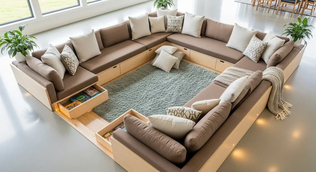 7 Conversation Pit Living Room Ideas for a Retro Comeback 9 Multi-Functional Family Pit-min