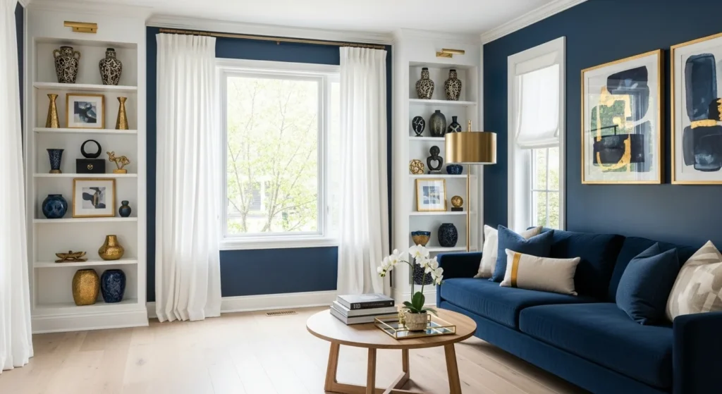 9 Living Room Color Combination Ideas to Elevate Your Space 4 Navy Blue and Crisp White