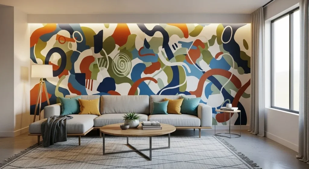 10 Accent Wall Ideas to Make Your Living Room Stand Out 9 Painted Mural Accent-min