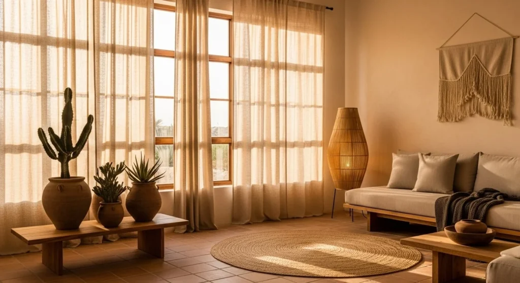 8 Desert-Inspired Living Room Ideas with Warm Tones & Minimal Decor 9 Play with Natural Light and Airy Layouts-min