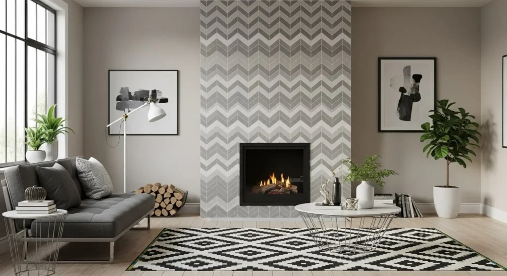 Reface a Fireplace or TV Wall with Geometric Surfaces