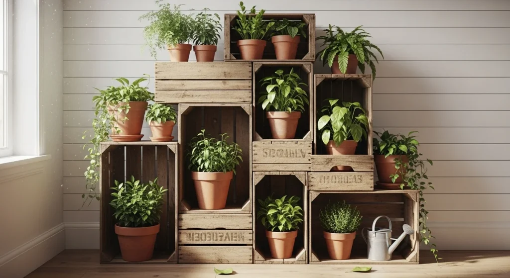 5 Wooden Plant Stand Ideas for Stylish Indoor Gardening 6 Wooden Crate Plant Stand