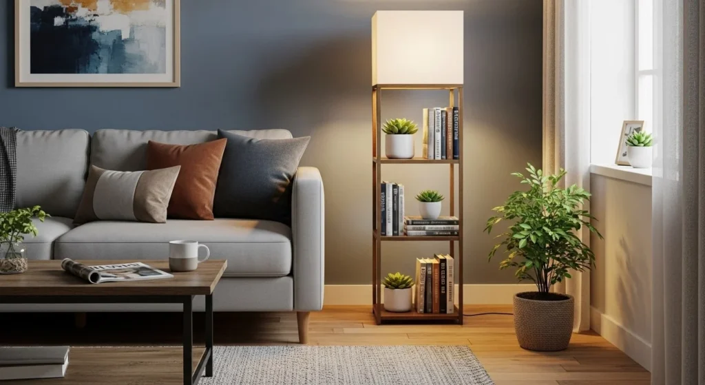 9 Floor Lamp Ideas to Elevate Your Living Room Lighting 6 Shelf Floor Lamps for Multi-Functionality-min