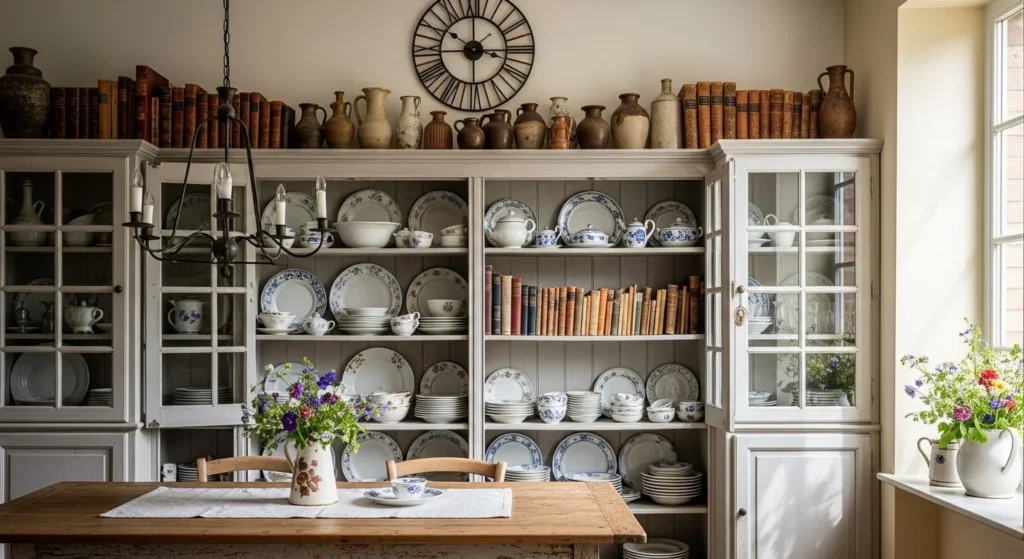 10 French Country Living Room Ideas for Timeless Elegance 11 Showcase Open Shelving and Display Cabinets-min