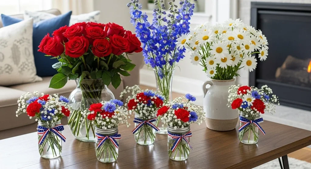 10 Fourth of July Living Room Decor Ideas for a Patriotic Touch 9 Showcase Seasonal Flowers and Greenery-min