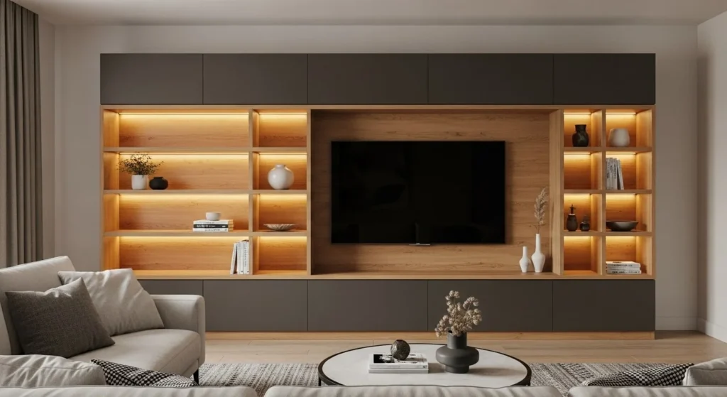 6 Modern Living Room TV Wall Ideas 3 Sleek Built-In TV Wall Units-min