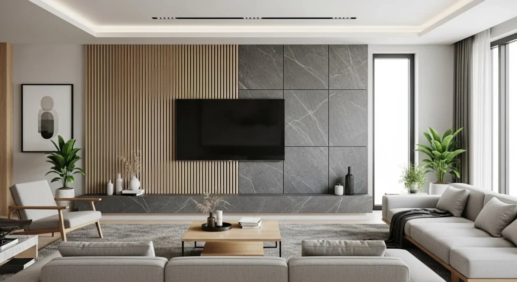6 Modern Living Room TV Wall Ideas 4 Statement Accent Wall with TV-min