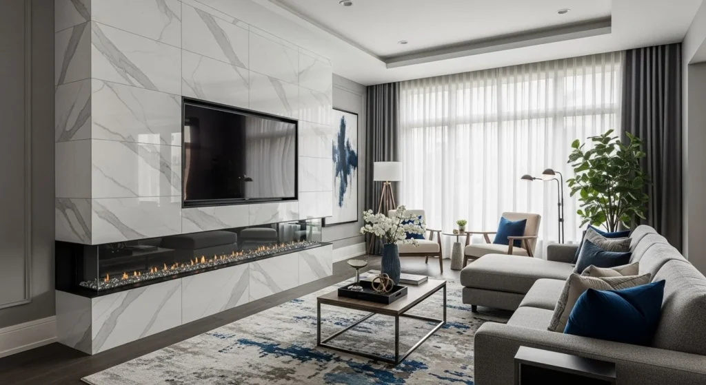 10 Accent Wall Ideas to Make Your Living Room Stand Out 8 Stone or Tile Feature Wall-min